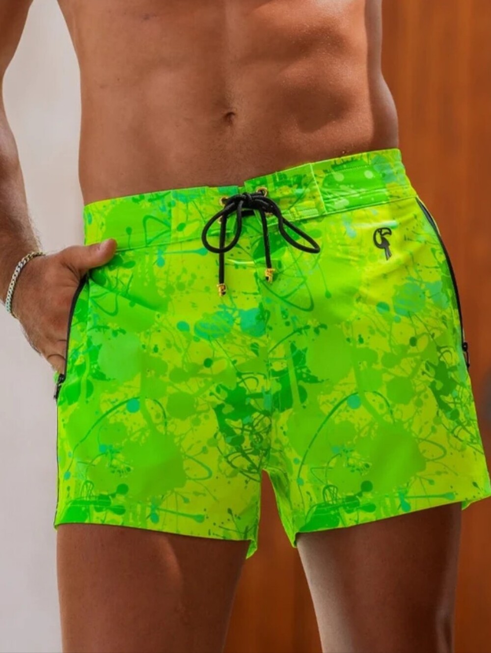 Tucann Men's Splatter Swim Shorts Green - 3" Elastic waist Size large